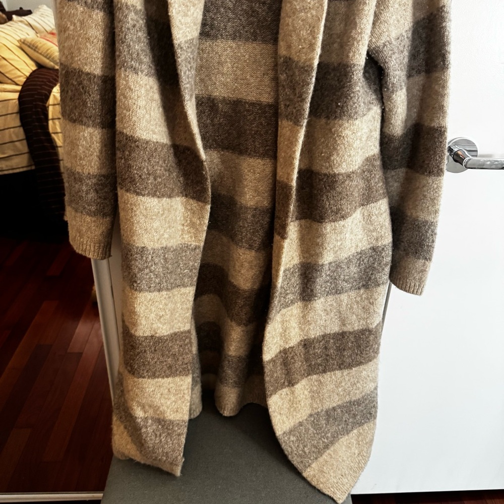 Jenni Kayne Cream, Taupe & Gray Striped Long Open Cardigan - Picture 4 of 7